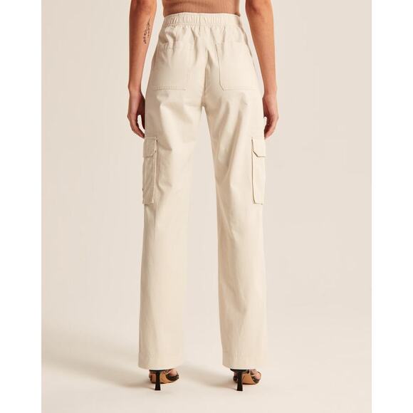 Abercrombie & Fitch High-Rise Relaxed Cargo Straight Leg Utility Pants Cream 29 - Picture 3 of 14
